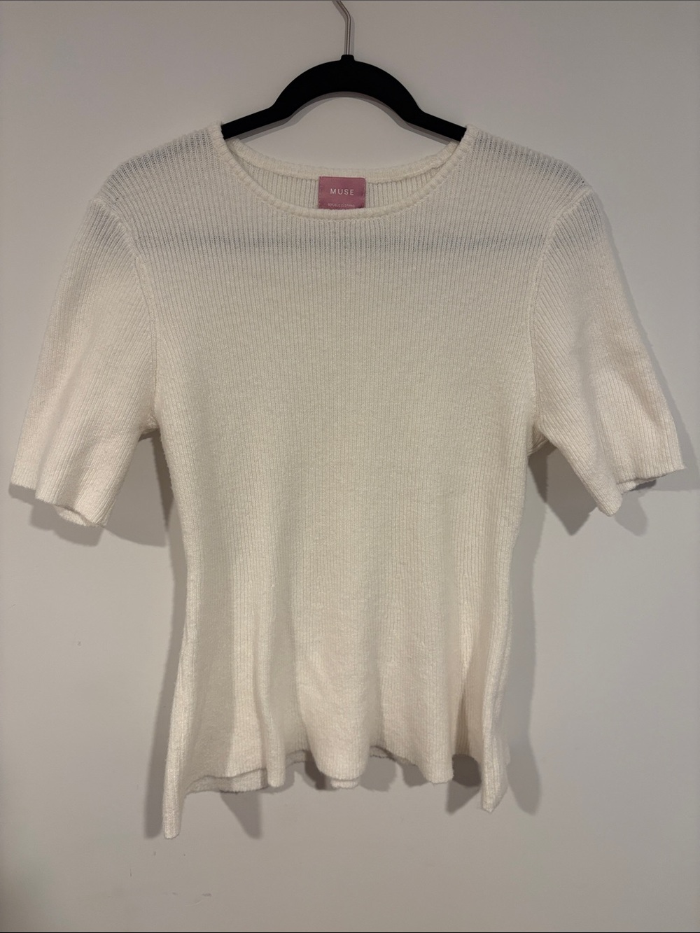 Muse Cream Short-Sleeve Ribbed Knit Tee Flared Out